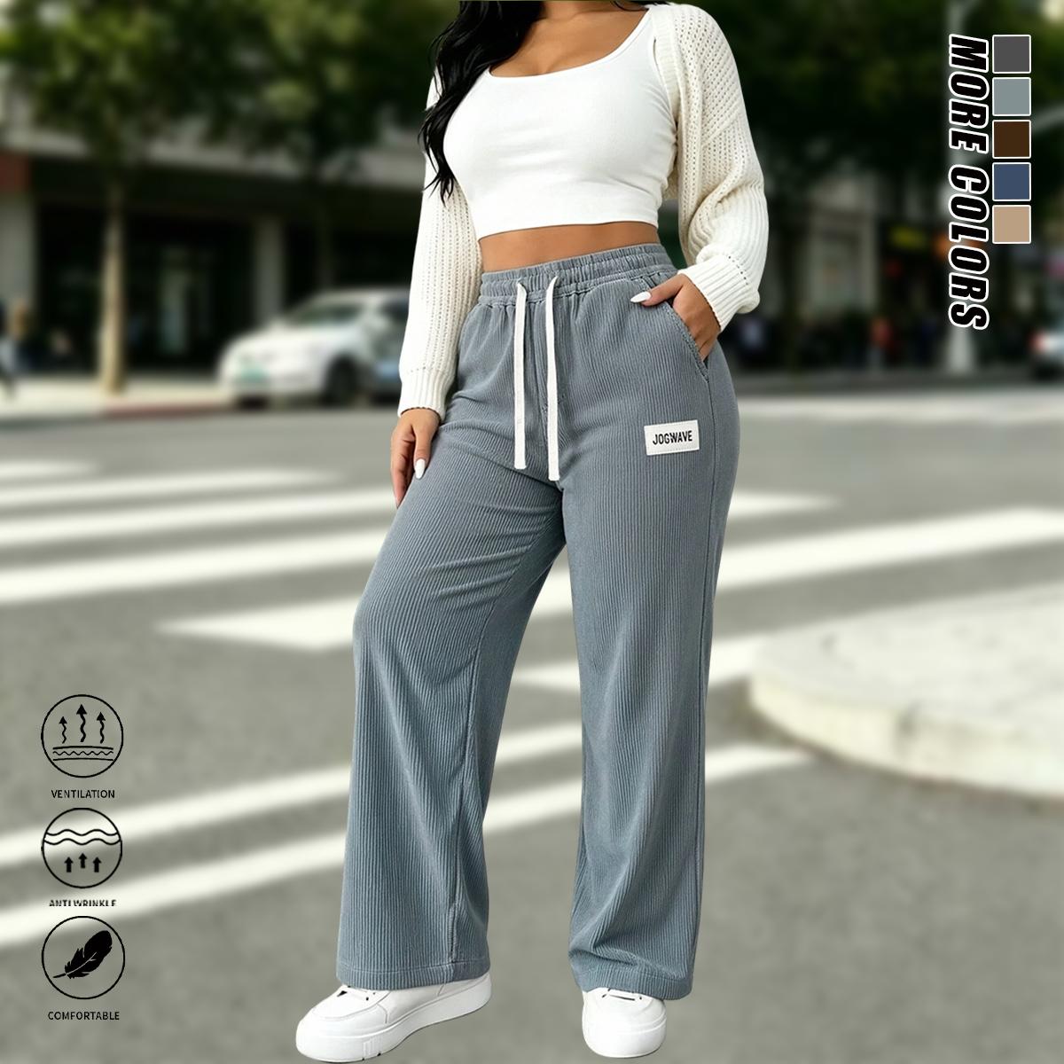 2-pack women’s corduroy casual pants, solid color, elastic drawstring waistband, straight leg, suitable for outdoor sports and casual wear, women’s long pants, women’s casual pants, womenswear