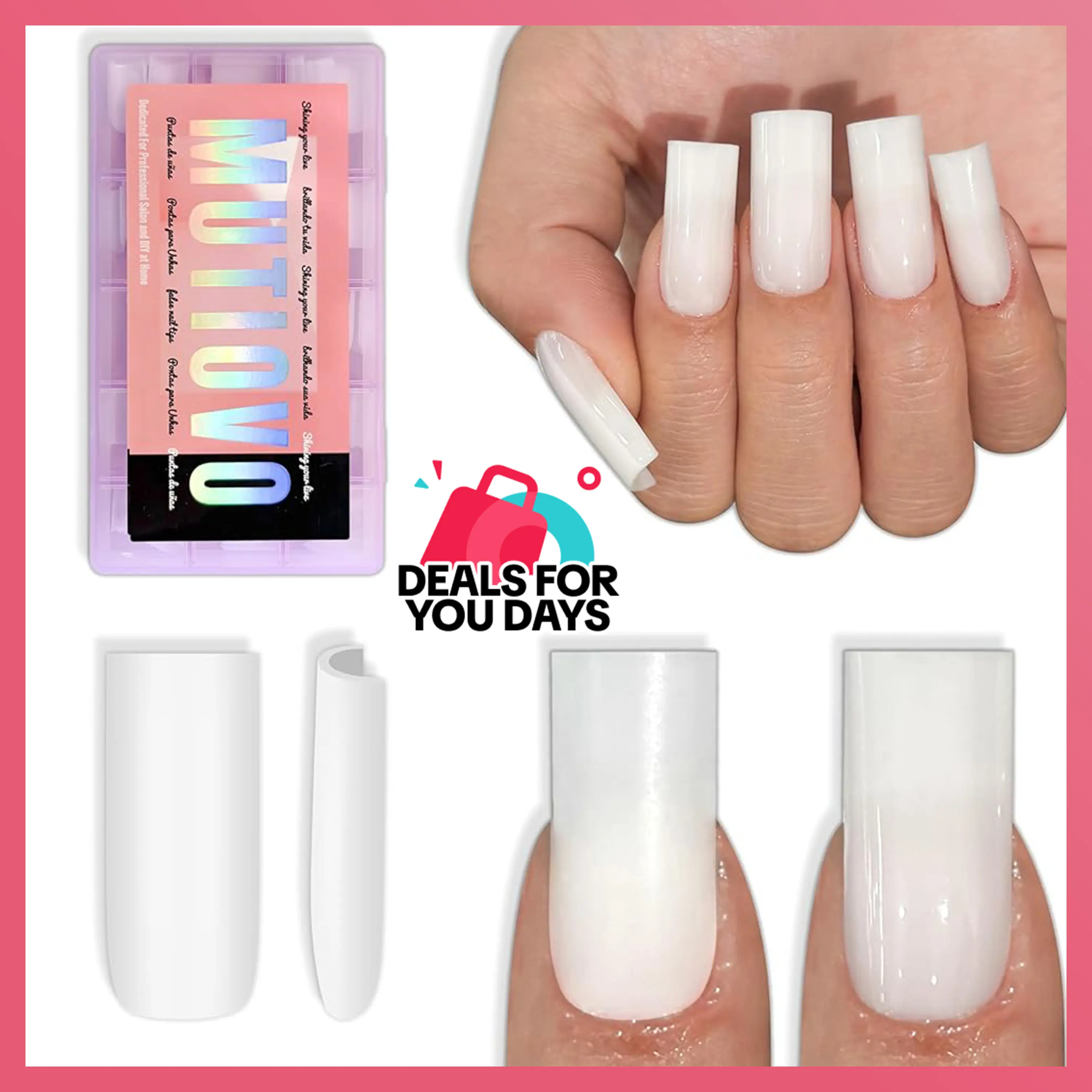 MUTIOVO Medium Square Nail Tips -180Pcs Solid Pure Color MILKY WHITE Soft Gel Fake Nails, Straight Full Cover Press on Nails, Pre-buffed Matte White Artificial Nails for Professional Salon & Home DIY summerwins
