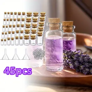 45pcs Mini Glass Bottles with Wooden Stoppers - DIY Craft Bottles for Christmas & Halloween Decor, Hand Wash Only, No Electricity Needed, Creative Gift Set for Home Decor, Holiday Decorations, and Creative Projects