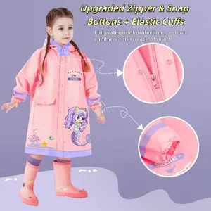 Cartoon Cute Waterproof Raincoat with Backpack Pocket, Outdoor School Use for Kindergarten and Elementary Students, Raincoat for Children, Cartoon Design, Rainy Days