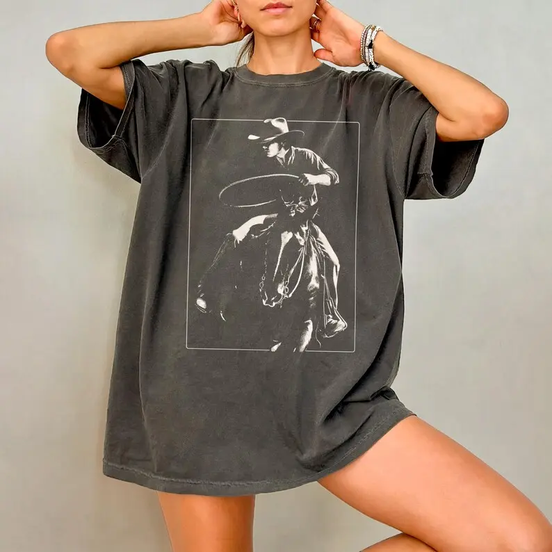 Comfort Colors Vintage Cowboy T-Shirt, Retro Western Tshirt, Aesthetic Rodeo Tee for Women, Wild West Graphic Tee, Gift for Horse Lover
