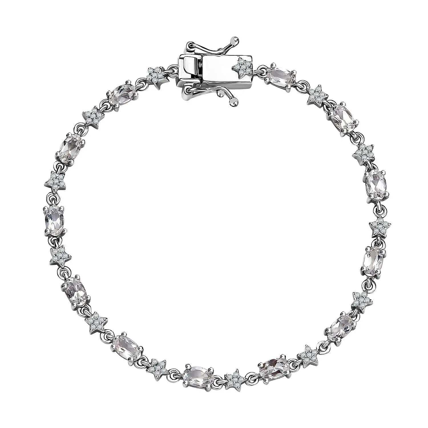 Premium Malagasy Moonstone, Moissanite Celestial Bracelet in Rhodium Over Sterling Silver (6.50 In) 3.50 ctw