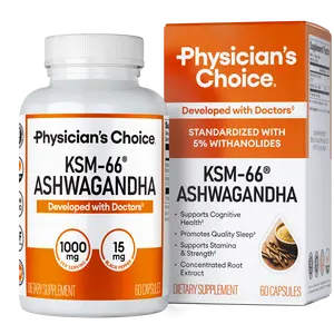 Physician's Choice KSM-66 Ashwagandha - 1,000 MG, 5% Withanolides, & Natural Edible Vegan Capsules - Supports Sleep, Athletic Fitness Recovery & Cognitive Health, Edible Dietary Supplement For Men and Women