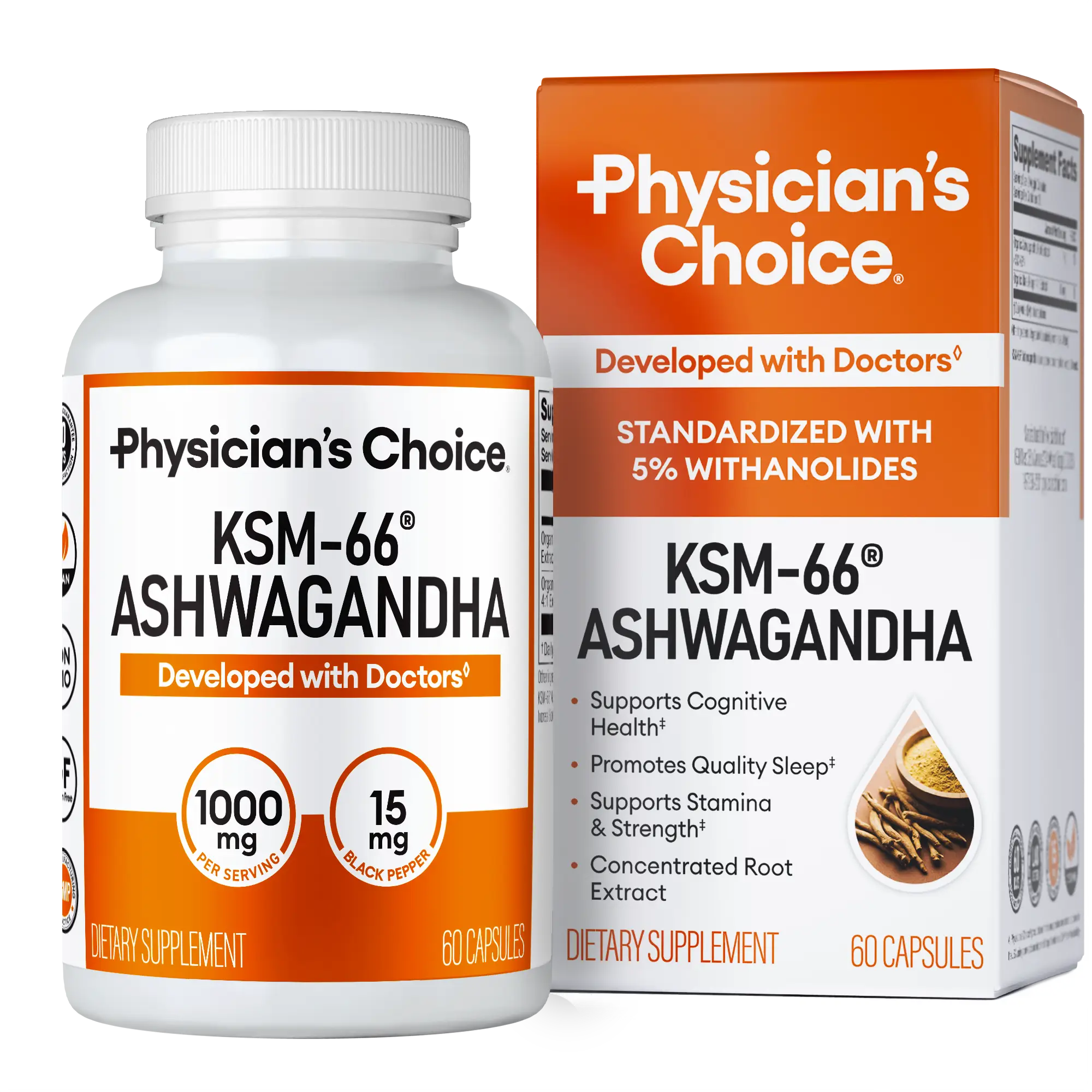 Physician's Choice KSM-66 Ashwagandha - 1,000 MG, 5% Withanolides, & Natural Veg...