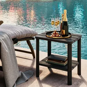 Outdoor Side Table, 2-Tier Terrace Side Table Suitable for Backyard Pool Porch Garden Lawn. Weather-Resistant and Easy to Maintain - Black. Summervibes. Mothersdaygift.Summervibes