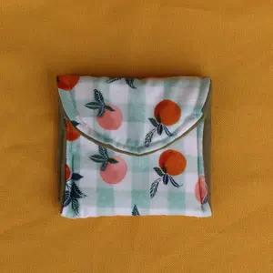 Fruit and Gingham Pouch, Handmade Fabric, Keychain Attachment, Velcro Closure, Cute Design for Her, Lined Fabric