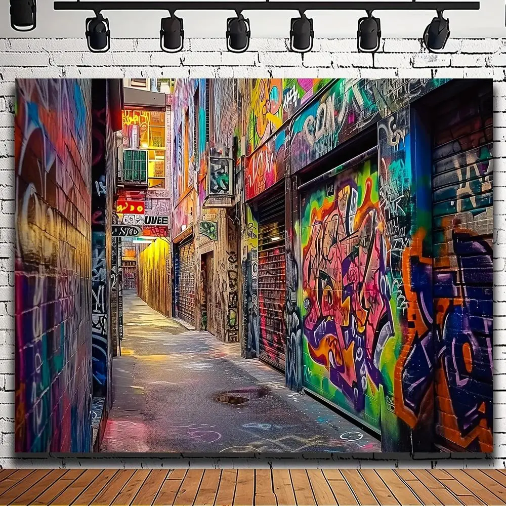 1pc 2D Flat A Banner Graphic Artwork Throw with Soft Texture, Graffiti Street Art Design, Colorful Alley Background, Punk Rock Concert Decor, No Electricity Needed, Portrait Studio Use