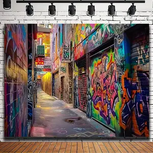 1pc 2D Flat A Banner Featuring Graffiti Street Art Wallpaper with a Colorful Alley Background Perfect for Punk Music Rock Concert Hip - Hop Fashion Portrait Studio Decor No Electricity Needed Suitab White