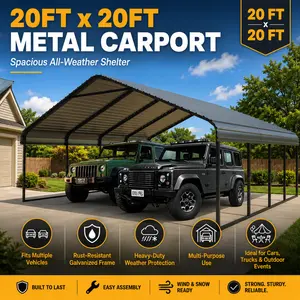 Carport Canopy Party Tent 20x20 ft Outdoor Car Shelter Heavy Duty Galvanized Frame Rust Resistant Grey Tarp Portable Garage for Cars Trucks Boats RV Backyard Commercial Event Equipment Coverage Shade Shelter