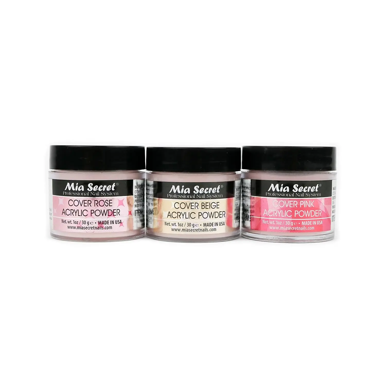 Mia Secret Cover Acrylic Powder 3-Piece Set - 1 oz Manicure Nail Art Supplies, Nail Art DIY Powder Form in Pink, Beige, Rose
