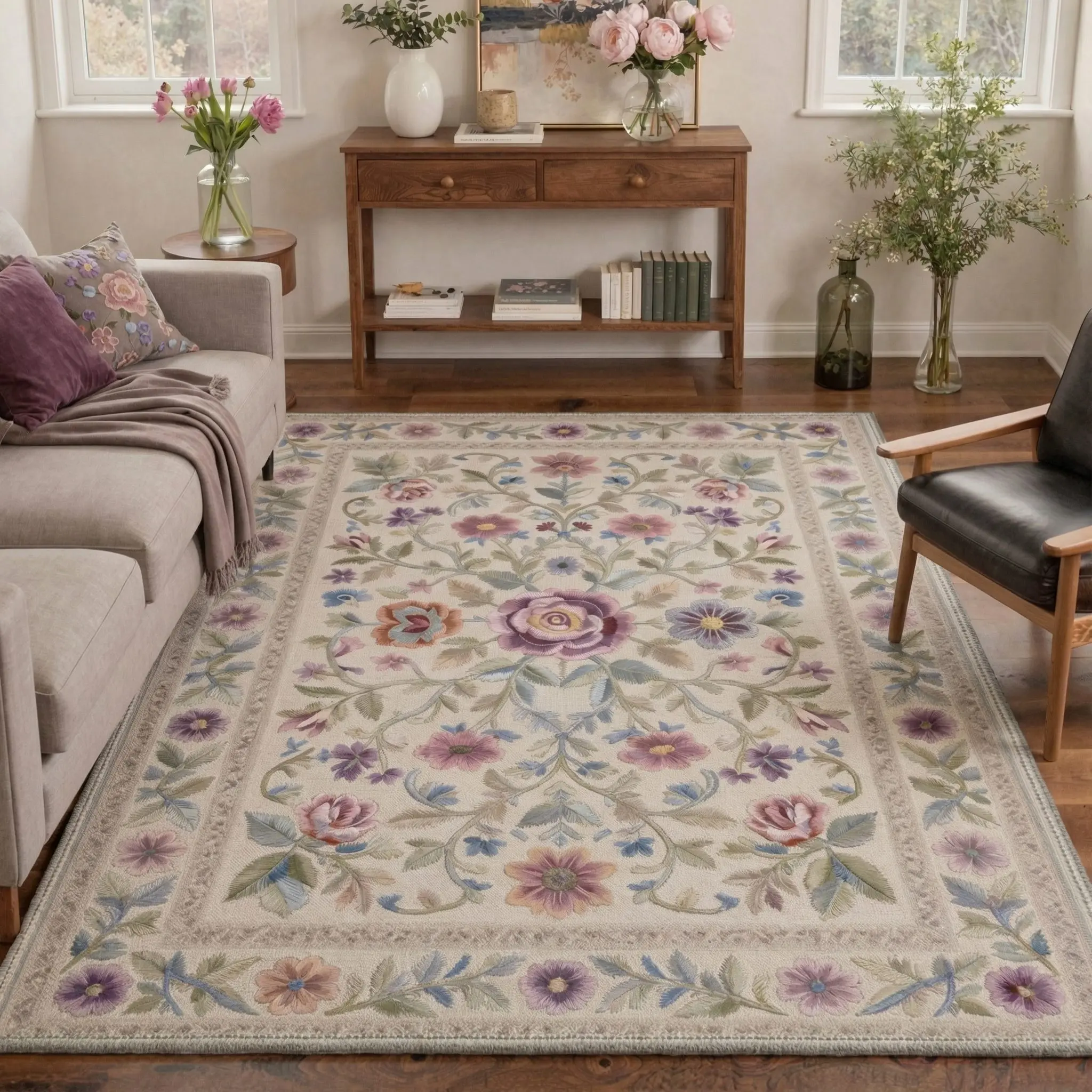【Deals For You Days】GENIMO Machine Washable Rug – Pet Friendly, Non-Slip, Soft Area Rug, Home Carpet & Floor Decor for Living Room, Bedroom, Kitchen, Hallway ,ARF1974-PETAL