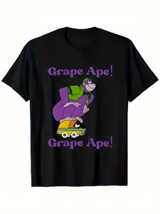Men's Plus Size Vintage Pattern T-Shirt- Black Vintage Gorilla Driving a Yellow Car& Grape Gorilla! Printed, Soft and Breathable Round Neck Short-sleeve Shirt, Suitable for Gym, Travel, PLUS SIZE