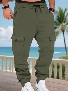American style new fleece-lined multi-pocket cargo pants for men, wide-leg tapered outdoor sports casual winter pants for men