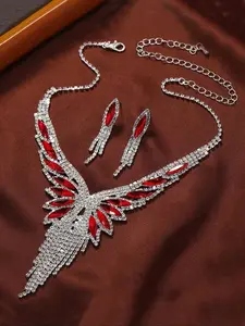 Luxurious Sparkling Full Diamond Water Drop Fringe Necklace Earrings Set, Bridal Accessories for Wedding Gown, Evening Party Jewelry, Fashionable Jewelry Set