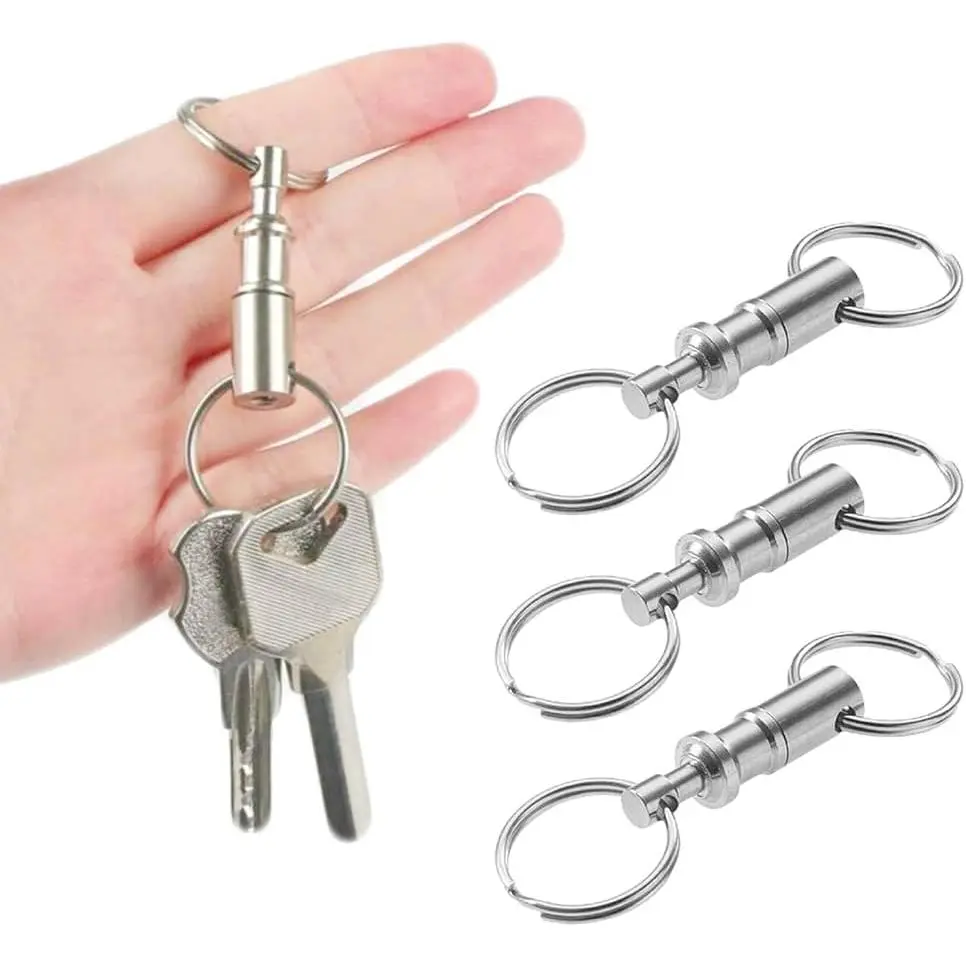 CooBigo 3-Pack #01 Silver/Alloy Quick Release Detachable Keychain - 1 Inch Spring Split Snap, Dual Pull-Apart Design, Double Key Ring Lock for Friends, Family, Valet Keys, Flashlights, Everyday Use