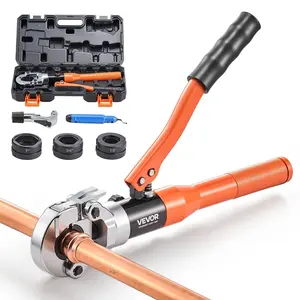 VEVOR Copper Pipe Crimping Tool, Hydraulic Driven Pro Press Tool with 1/2", 3/4", 1" Jaws, Copper Tube Fittings Crimper for Narrow Spaces & Tee Fittings - with Pipe Cutter & Carrying Case