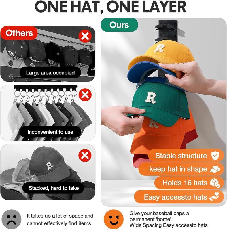 2026 Baseball Hat rack for Men and Women Wall-mounted multi-level hat storage rack 2 sets hold up to 16 hats Hanging storage rack suitable for closet doors and wall decorations Black Organiser 2026 Baseball Hat rack for Men and Women Wall-mounted multi-level hat storage rack 2 sets hold up to 16 hats Hanging storage rack suitable for closet doors and wall decorations Black Organiser