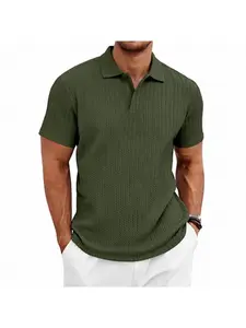 Men's Summer Casual Knit Textured Golf Commuter Minimalist Short-Sleeve Sports Polo Shirt