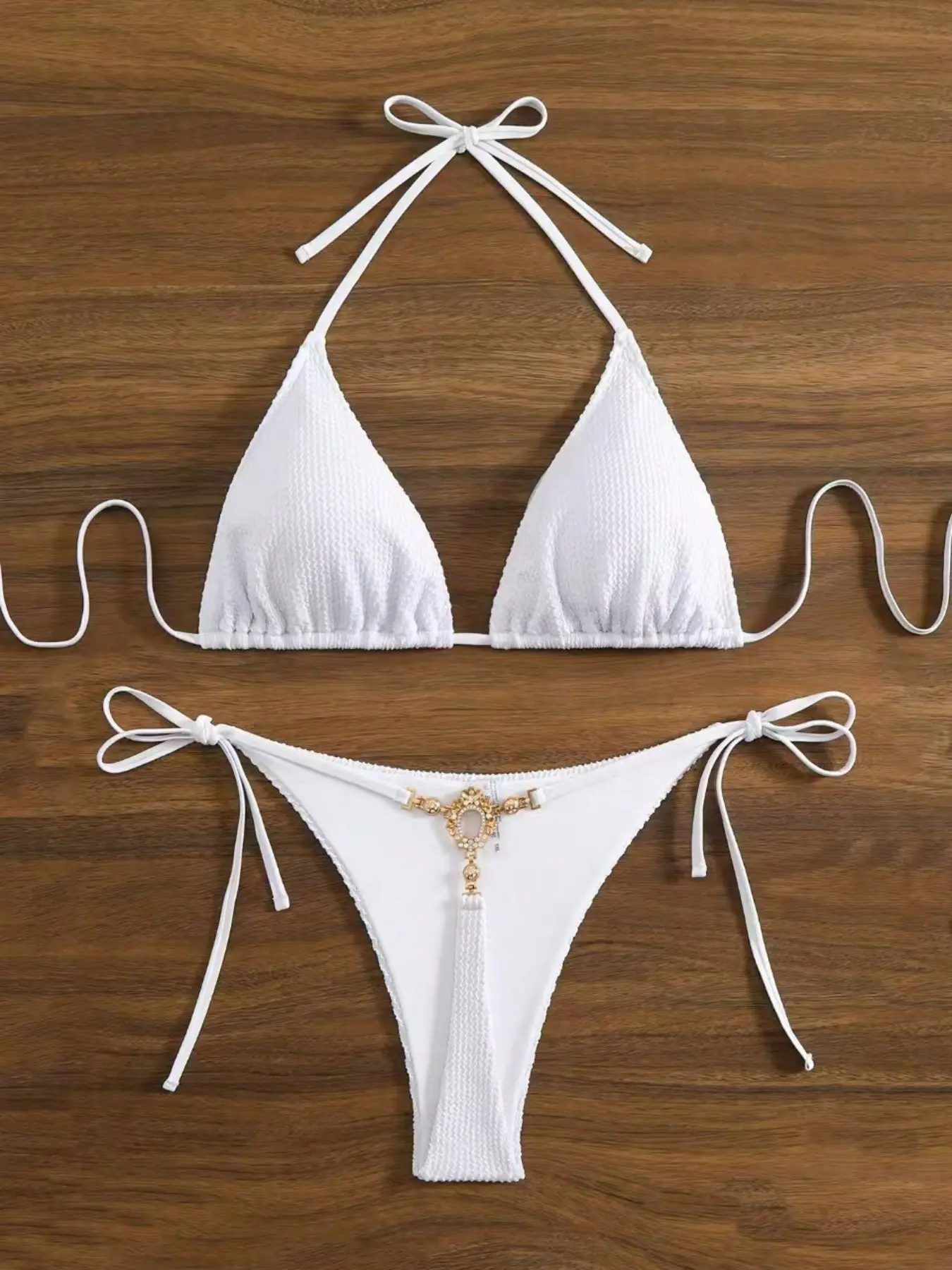 Women's High Elasticity Plus Size Self Tie Stretchy Swimsuit Bikini Set, Sexy Thong Panties with Side Straps, Slim-Fitting Summer Swimwear, Plain Pattern, Summer Swimsuits