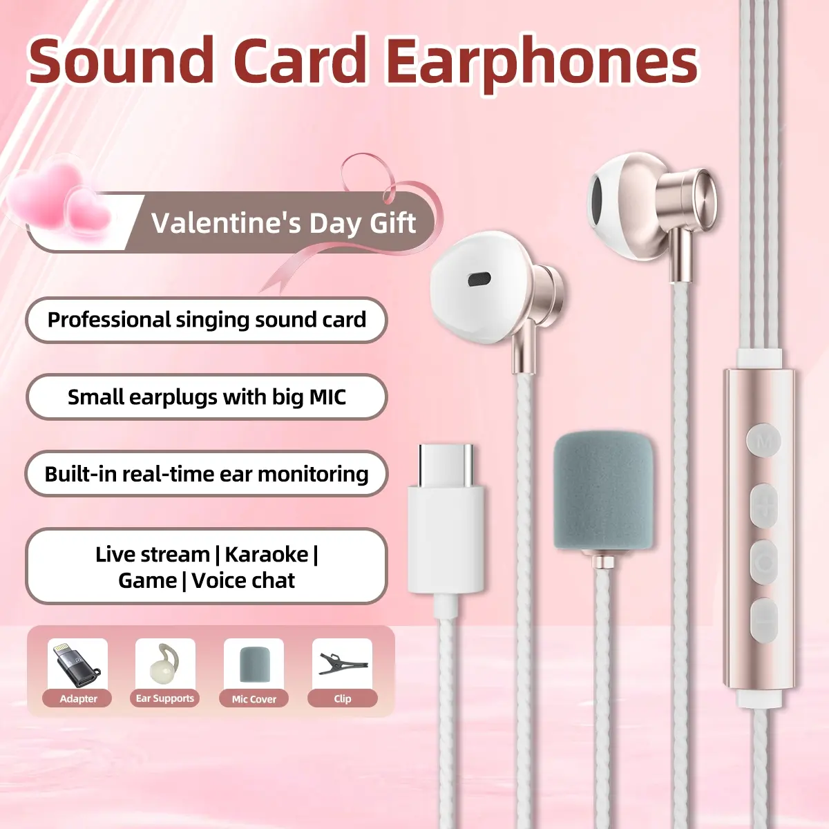 Noise Cancelling Karaoke Headphones, Valentine's Day Gift, Couple Match, Headphones Supports karaoke, live streaming, recording, gaming, singing, and chatting，In-ear monitoring with 8 karaoke effects Comes with a professional sound card and practical acce