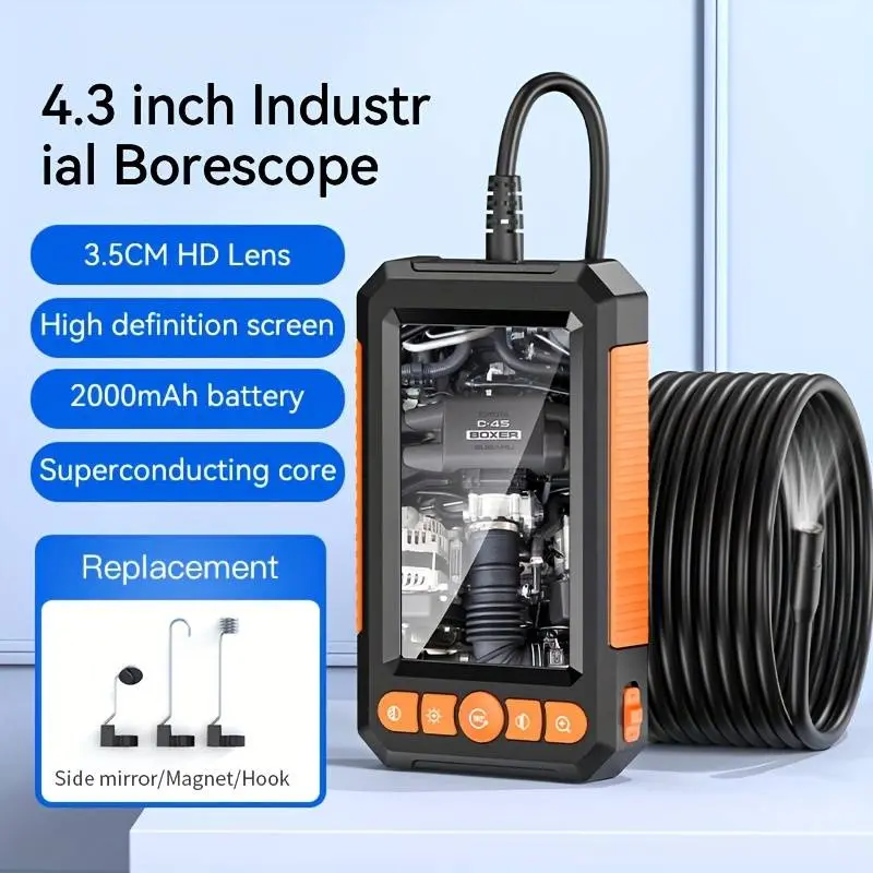 Endoscope Camera with Light, 4.3" Inspection Camera, 1080P HD Borescope Camera with 8 LED Lights, Snake Sewer Camera, Semi-Rigid Cord Drain Pipe Camera Gadgets Tool For Men
