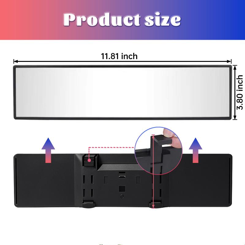 11.81" Panoramic Convex Rearview Mirror | Interior Clip-On Wide Angle for Effective Blind Spot Reduction | HD Visibility, Universal Fit for Car/SUV/Trucks