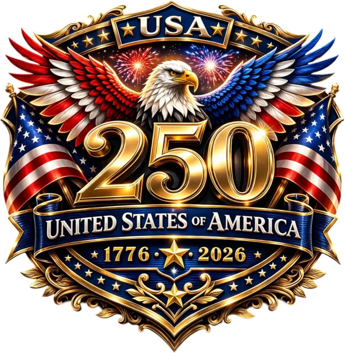 2pcs 250th Anniversary USA Car Decal Sticker, Patriotic Bald Eagle 1776–2026 Vinyl for Car, Truck, Window, Laptop, 250 Years American Independence Bumper Stickers (Firework USA)