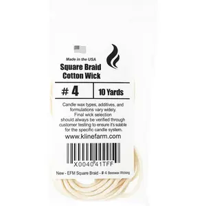Square Braid  Candle Wick - #4  - Unwaxed,  Wick for Beeswax Candle Making