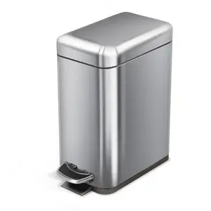 Home Zone Living 1.3 Gallon Slim Stainless Steel Trash Can with Step On Pedal and Soft Close Lid