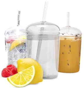 Glass Tumbler with Dome Lid for Frappes, Smoothies & Iced Coffee - Unique Gifts for Coffee Lovers for Christmas - Spill-Resistant Iced Coffee Tumbler - Iced Coffee Cup - 16oz [Clear]