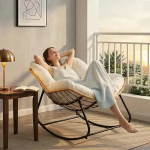 Third choice Outdoor Rocking Chair, Papasan Egg Style with Thick Cushion, Comfy Patio Lounge Chair for Balcony, Porch and Living Room, 330 lbs Capacity