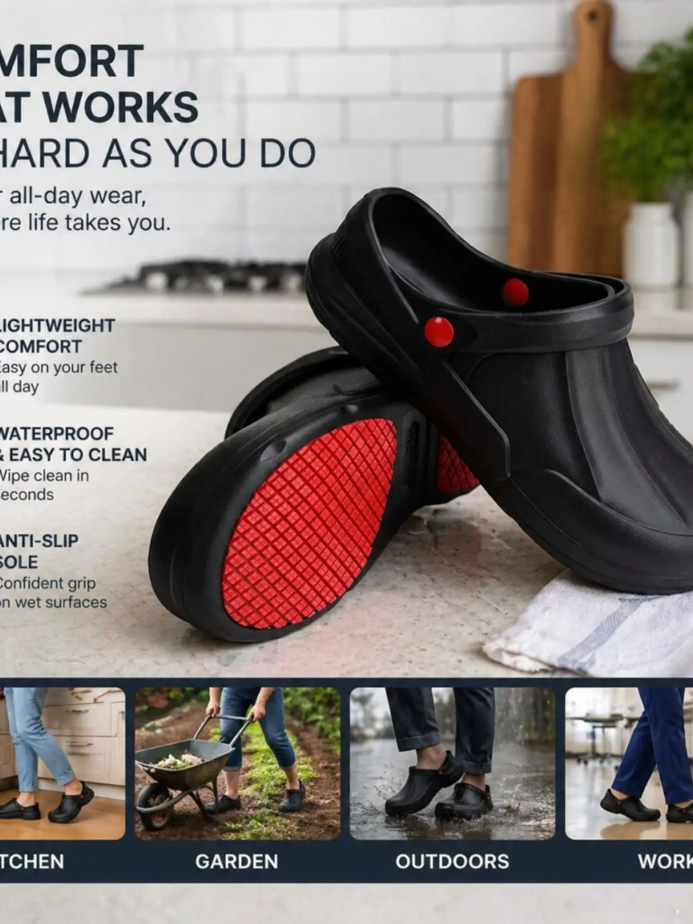 Unisex Comfortable Non-Slip Kitchen Chef Shoes, Durable Fashion Design, Ideal for Cooking & Baking, Anti-Oil Waterproof Easy Clean, Slip Resistant Work, Kitchen Work Shoes, Nonslip Work Shoes, Comfy Waterproof Footwear