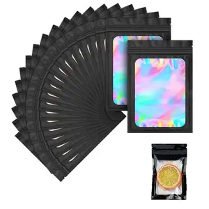 100 holographic window bags, heavy-duty PVC retail gift bags, transparent window displays, durable and stylish packaging