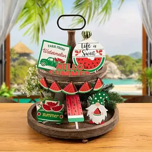 Watermelon Themed Wooden Tiered Tray Decoration, 11pcs/set Summer Themed Desktop Ornament, Home Decor for Living Room Bedroom Kitchen