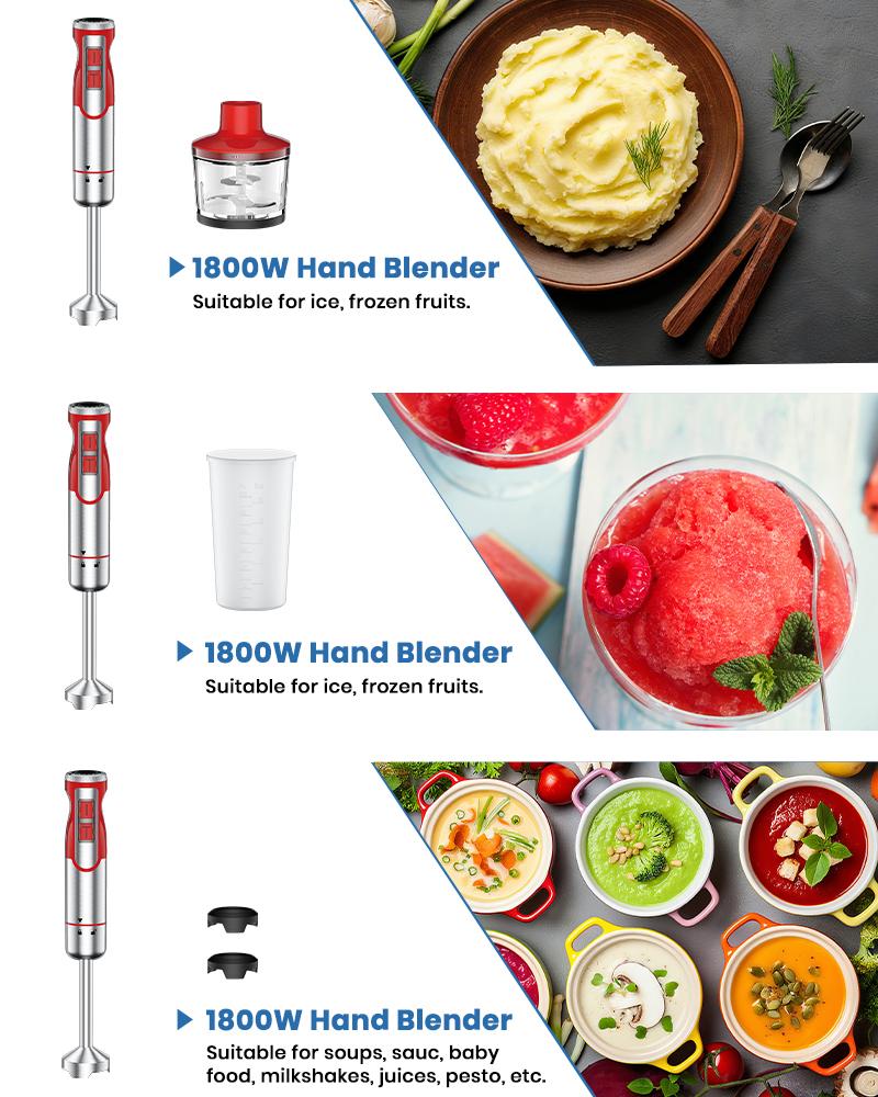 ODIFORGO Red 4-in-1 Immersion Hand Blender, 8-Speed Stick Blender with Whisk, Chopper, Beaker, Stainless Steel Blade for Smoothies, Soup, Everyday Mixing, Immersion Blender ODIFORGO Red 4-in-1 Immersion Hand Blender, 8-Speed Stick Blender with Whisk, Chopper, Beaker, Stainless Steel Blade for Smoothies, Soup, Everyday Mixing, Immersion Blender