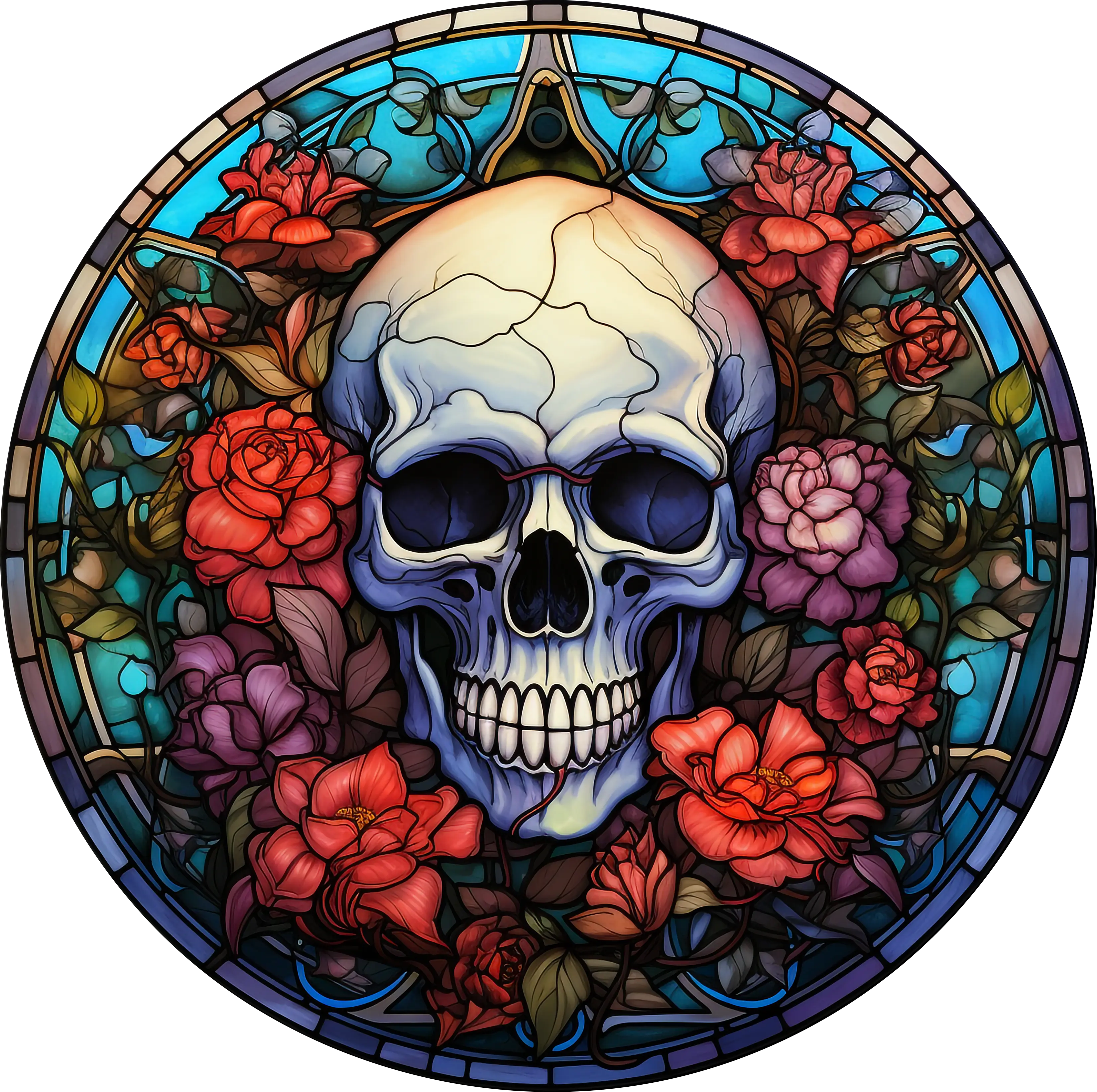 DTF Transfer – HF Skull Glass Flowers Multi Sizes