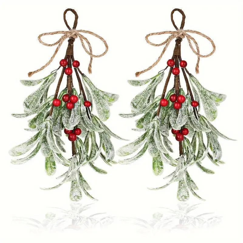 2-piece Frost Holly Decoration - Multi-purpose Artificial Christmas Tree Decorations, Fireplaces And More - Ideal For Holiday Homes, Weddings And Party Decorations, Christmas Decorations Ornaments Red Berries