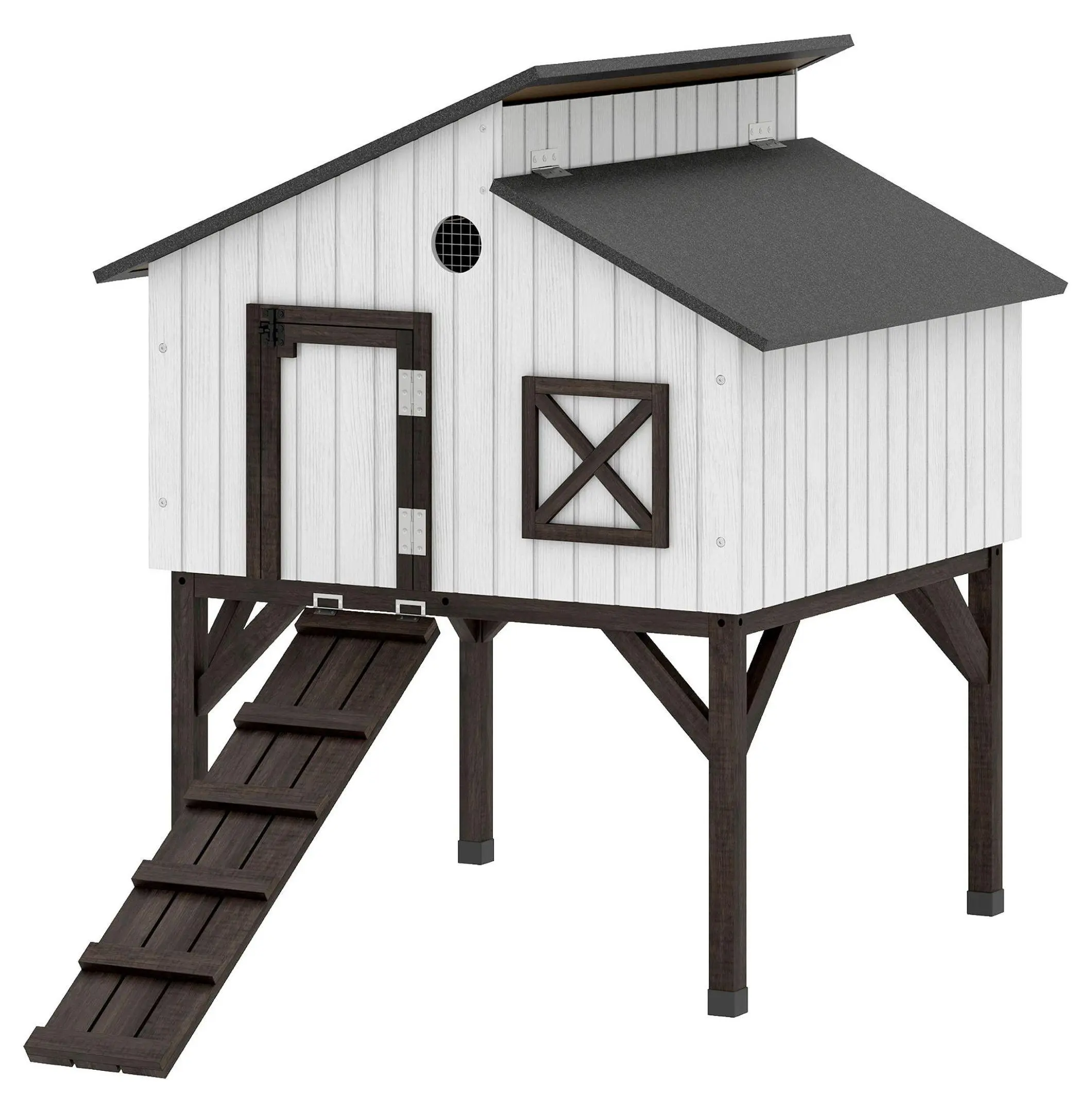 Wooden Elevated Chicken Coop Hen House - Backyard Outdoor 2-Chickens Habitat with Waterproof Asphalt Openable Roof, Non-Slip Ramp, Nesting Box, 51.6"l x 37.2"w x 45.4"h, Assembly Required, Multi-Use for Rabbits