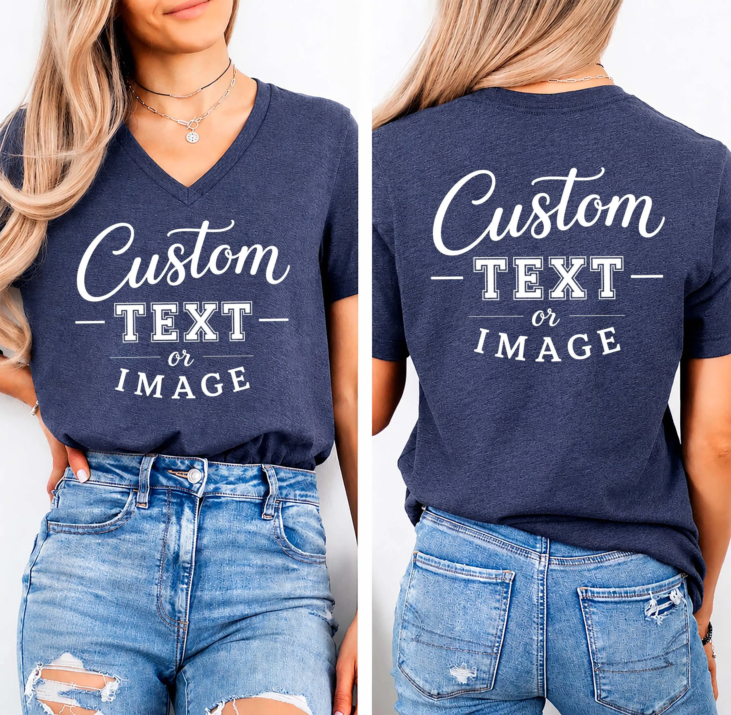 Front And Back Custom Text Vneck Shirt,Custom V-neck Tshirt,Inspired Tee,Custom Text,Front Personalized Tee, Logo Tee