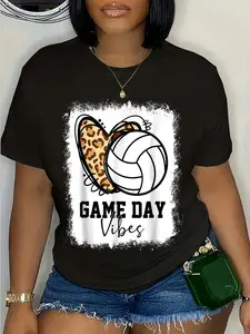 100% Cotton Unisex Bleached Volleyball Game Day Vibes Volleyball Mom Game Day Round Neck Short Sleeve T-Shirt Women's Men Graphic Tee