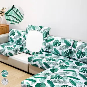 Leaf Elastic Printed Sofa Cover, L-Shaped Couch Protector, Washable, Separate Seats, Home Decor & Pet Use