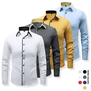 4PCS Men's Business Plain Long Sleeve Shirt Lot Formal Work Office Dress Shirts for Men