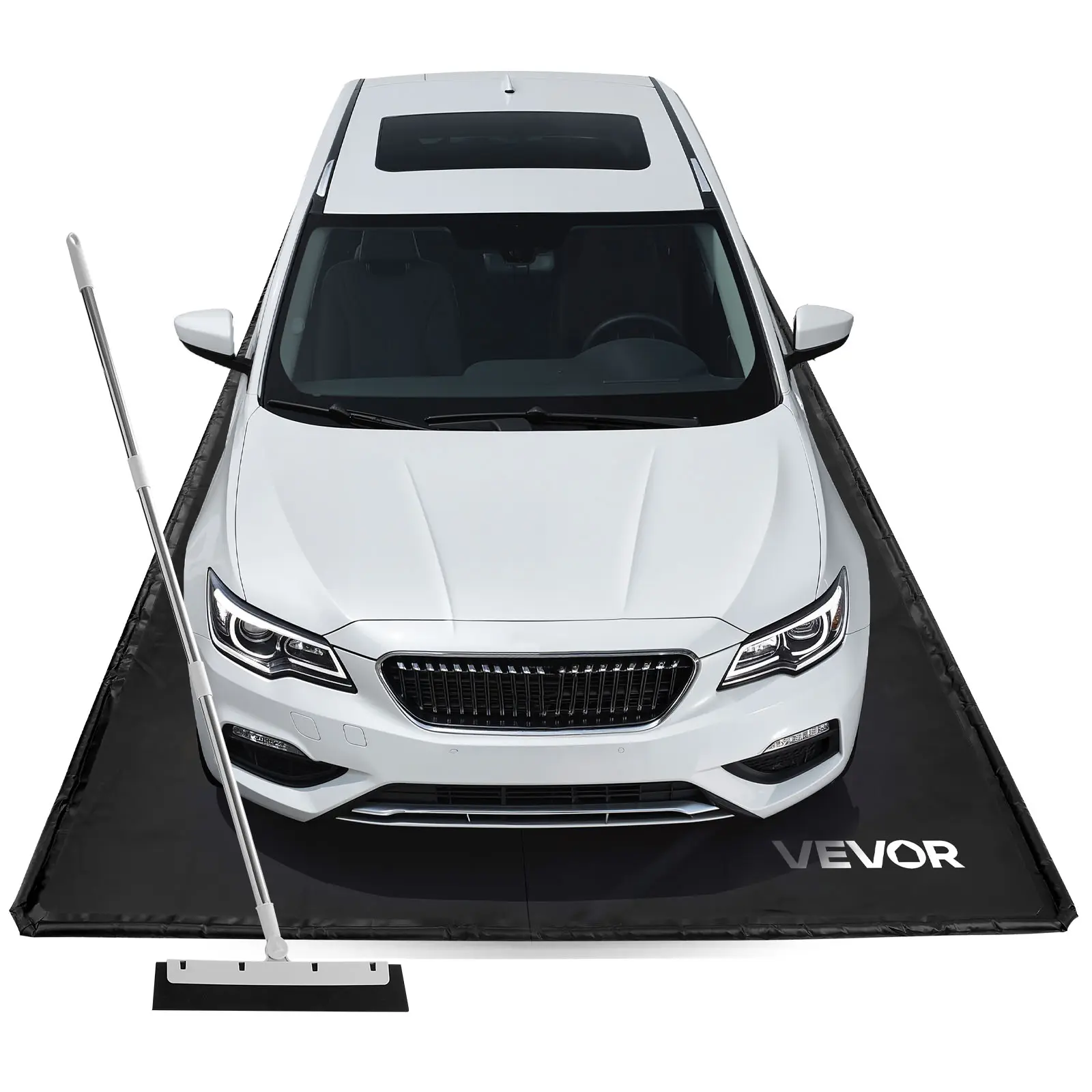 【SummerFinds】VEVOR 8 ft 6 in x 20 ft Black Non-Slip PVC Garage Parking Containment Mat with Cleaning Squeegee, Durable Waterproof Heavy-Duty Floor Protector for Cars, SUVs Against Snow, Rain, Mud