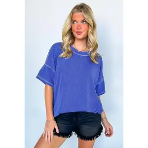 Evianna Stitch Detail Short Sleeve Relaxed Top - BACK IN STOCK