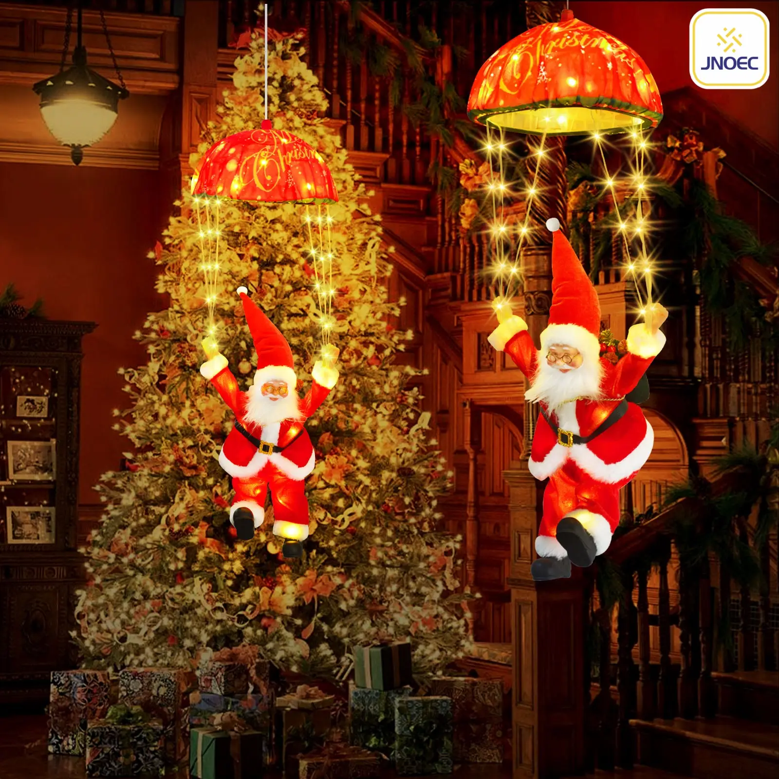 JNOEC Merry Christmas! LED Holiday Fairy Lights with Santa Claus Lighting Decorations llluminate Your Indoor Spaces with Santa Claus Parachute String