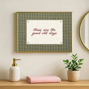 1pc Unframed These Are The Good Old Days Inspirational Poster Green Gingham Typography Vintage Wall Art Canvas Print Minimalist Aesthetic Dopamine Decor Positive Quote Retro Painting For Apartment,Living Room,Bedroom,Modern Home Decoration