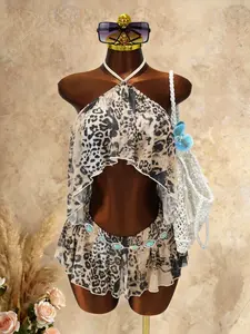 Women's Leopard Print Halter Dress, Summer Irregular Backless Sexy Short Design, Unique Punk Style Party Dress, Womenswear Fashion