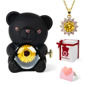 Gift for Mom Elegant Sunflower Bear Gift Box with Necklace, Mother’s Day Jewelry Gift for Mom, A Timeless Symbol of Love and Warmth