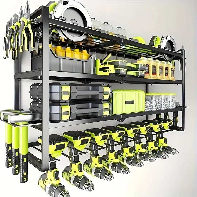 Heavy-duty metal wall-mounted drill bit storage rack - garage organization and storage, tool storage and organization, designed for storing drill bits, suitable for garages, basements, and workshops with a space-saving design - an ideal Father's Day gift