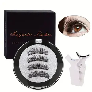 Magnetic Eyelash Set Soft Magnetic Eyelashes Reusable No Glue Needed, Includes Applicator, Natural Look 4 Magnetic 3D Lashes, Professional Eye Makeup Kit